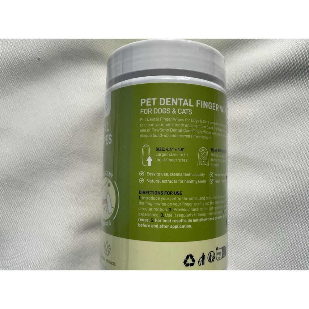 PawSono PET DENTAL All Natural FINGER WIPES Oral Hygiene DOG or CAT 50 count - Picture 3 of 4
